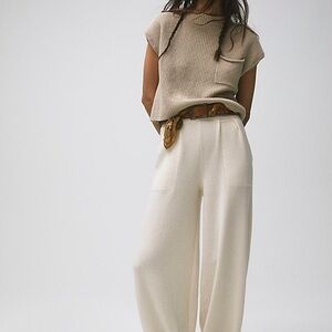Free People Soft Cream Wide-Leg Knit Pants